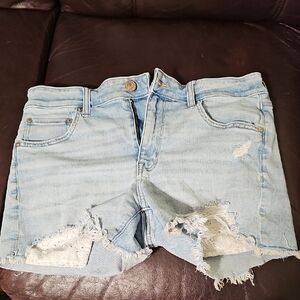 AE Light Blue Distressed Denim Shorts